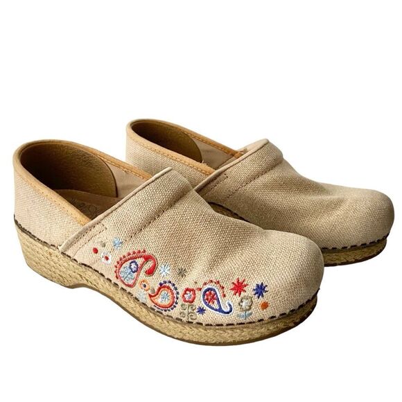 Dansko Vegan Jute Embroidered Floral Paisley Print Clog Shoes in Size 38 - Picture 1 of 10